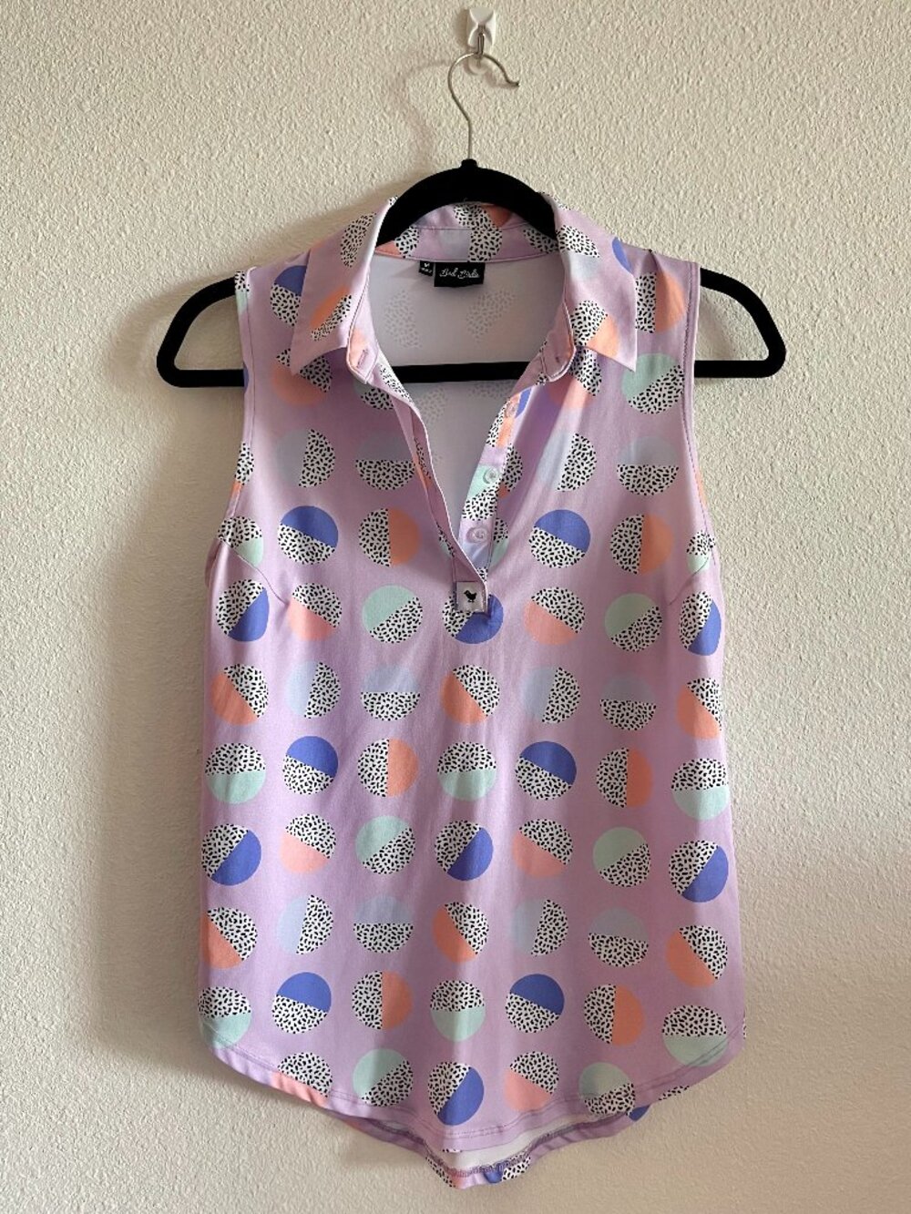 Bad Birdie Women’s Sleeveless Golf Polo Medium M Retired Palm Print Tropical